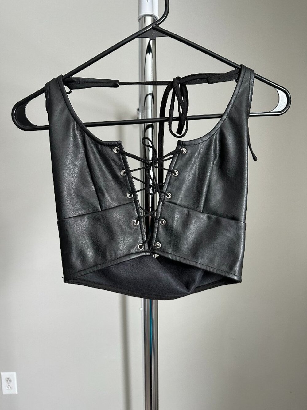 Black Faux Leather Lace Up Crop top
